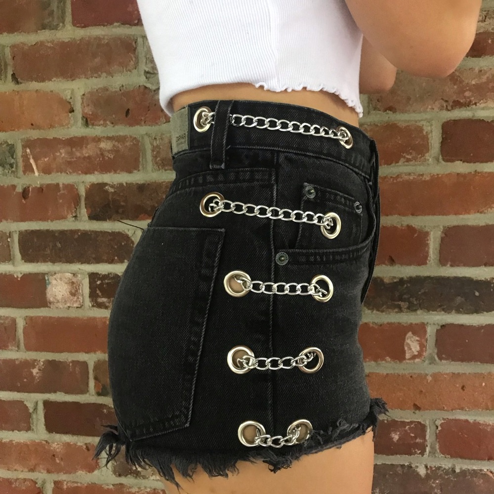CARMAR black denim shorts with side chains